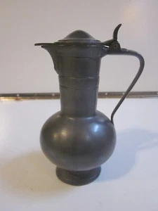 VINTAGE DUTCH PEWTER MILK OR SYRUP PITCHER W/LID MARKED ANGEL OF JUSTICE 6-3/4"h - Picture 1 of 4