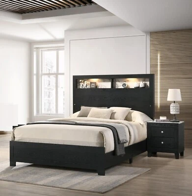 Moderno juego de muebles de dormitorio de madera LED con panel queen de mármol blanco y negro de 3 piezas Foto 1 de 4