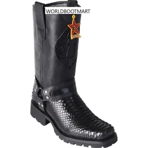 LOS ALTOS GENUINE PYTHON BLACK MOTORCYCLE BIKER WESTERN COWBOY BOOT D 55T5705 - Picture 1 of 2