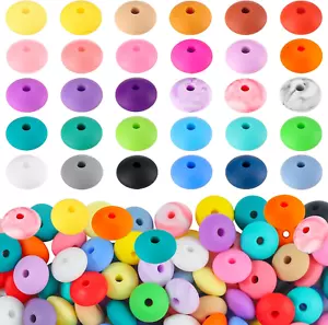 100Pcs Silicone Lentil Beads,12Mm Rubber Silicone Focal Beads Bulk Loose Beads f - Picture 1 of 7