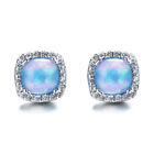 Fashion Woman Blue Square Simulated Opal Silver Drop Dangle Earrings Jewelry