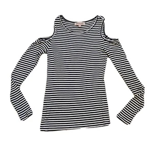 Philosophy Striped Top Size S Cold Shoulder Long Sleeves Crew Neck Stretch - Picture 1 of 7