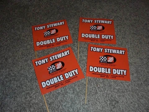 LOT OF 4 VINTAGE NASCAR/INDY TONY STEWART DOUBLE DUTY MINI RACING FLAGS,5/30/99 Cover