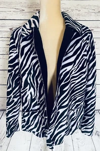 Women’s Size 16 Jacket TanJay Zebra Print Faux Fur Lightweight Pocket Open Front - Picture 1 of 11