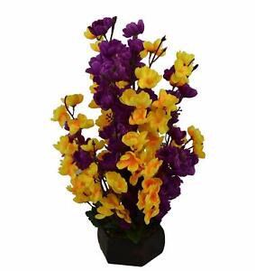 ARTIFICIAL PEACH BLOSSOM FLOWER BUNCH WITH POT FOR HOME DECOR ( YELLOW, PURPLE )