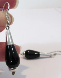 Pendientes colgantes de péndulo negro artesanales vintage gancho trasero 1-7/8" - Imagen 1 de 10