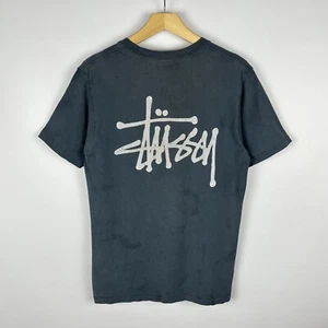Distressed Stussy Big Logo Graffiti Short Sleeve T Shirt Blue Size S Hype Street - Picture 1 of 17