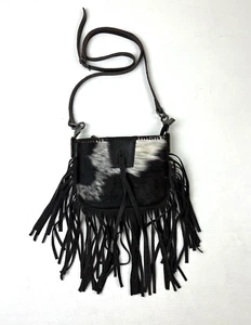 Montana West Hair-on Cowhide Leather Fringe Crossbody Purse Western Cowgirl Boho - Picture 1 of 6