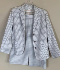 Vtg 70s 80s Suit Jacket Skirt Set Plaid Lt Gray Tan Regency NY Bust 40, Waist 32 - Picture 1 of 12