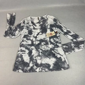 XCVI Wearables Scoop Neck T Shirt Womens Small Gray Tie Dye Poly Blend Casual - Picture 1 of 11