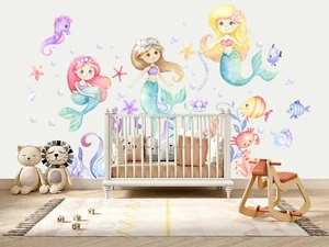 Baby Mermaid Princess Underwater World Removable Wall Decal Sticker Room Decor - Picture 1 of 5