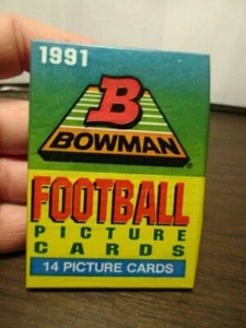 1 VINTAGE 1991 BOWMAN NFL FOOTBALL CARDS IN PACK SEALED WAXPACK 14 Picture Cards - Picture 1 of 2