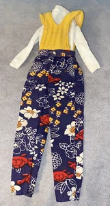 Barbie Doll Vintage Jumpsuit #8685 Clothes Cottagecore Blue Yellow Gold Floral - Picture 1 of 1
