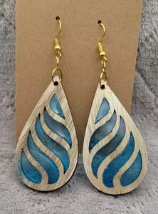 Ohrringe Holz Träne blaue Welle - Bild 1 von 2