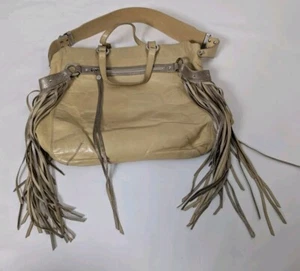 Camenae Beige Leather Shoulder Bag Purse Tassels Made In Italy Boho Y2K * - Picture 1 of 21
