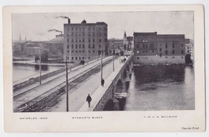 WATERLOO IOWA ANSICHT AUF BRÜCKE UND SYNDIKATSBLOCK VOR 1907 - Bild 1 von 2