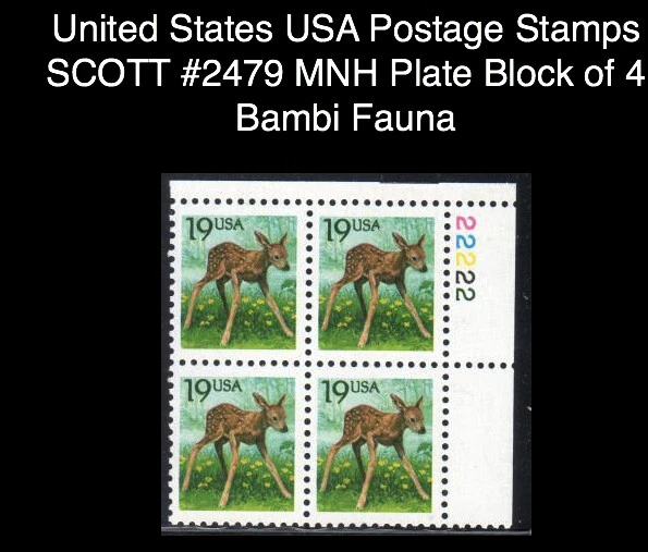 United States USA Postage Stamps SCOTT #2479 MNH Plate Block of 4 Bambi Fauna - Image 1 of 1