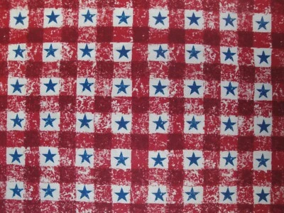 Americana Red Plaid Blue Star Combed Cotton Sewing Quilt Craft Apparel Fabric - Image 1 of 4