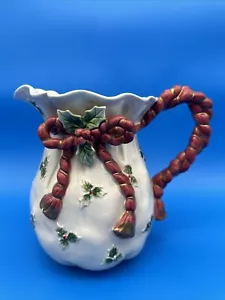 Vintage Fitz & Floyd Old World Santa Bag Holly Pitcher Stamped F.F. 1990 2 Qt - Picture 1 of 6