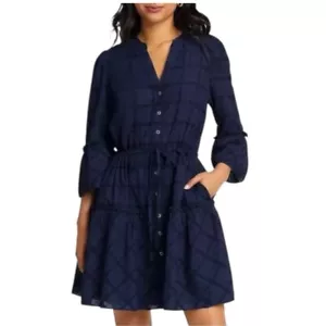 NWT Draper James Plaid Avery Bell Sleeve Tiered Shirtdress Navy XL - Picture 1 of 15