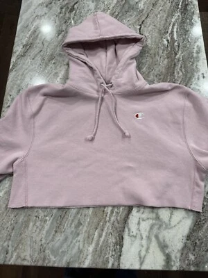 Champion Tejido Inverso Crop Top Sudadera con Capucha M Para Mujer Rosa Logo Pullover Sudadera Foto 1 de 4