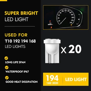 20Pcs White T10 W5W 194 168 6SMD Bulbs Instrument Gauge Dash LED Light For Chevy - Picture 1 of 6