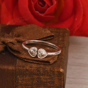 925 Sterling Silver Double Heart Ring - Love Forever Promise Gift Ring For Her - Picture 1 of 12