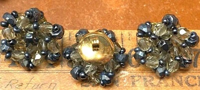 vintage 1" glass 22mm bead buttons 5pcs smokey gray brass shank Czechoslovakia - Image 1 of 4