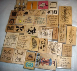 39 STAMP-IN UP WOOD RUBBER STAMPS DIFFERENT SAYINGS & PICTURES - Picture 1 of 1