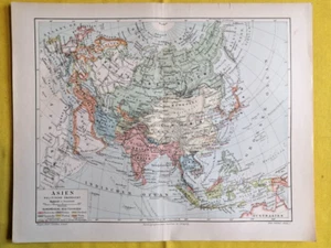 1900 ASIA CONTINENT Vintage Map China India ORIGINAL 11.5 x 9.5 Color C11-9 - Picture 1 of 3