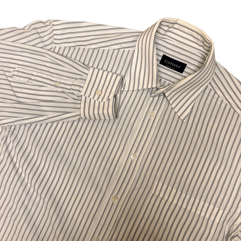 Camisa Canali Para Hombre 15.5 39 Blanco Rayas Abotonada Algodón Hecha en Italia Diseñador Foto 1 de 4