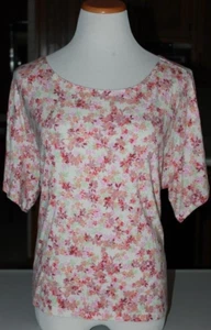 EUC Old Navy Loose Sunday Sleep Knit Top Women White w/Orange/Purple Floral - Picture 1 of 6