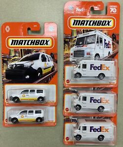 (3) 2023 Matchbox Fedex Delivery Trucks 70 Anniversary and (2) Shell Vans
