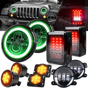 Faros LED y luces traseras antiniebla para guardabarros de 7" Green Halo para Jeep Wrangler JK - Imagen 1 de 20