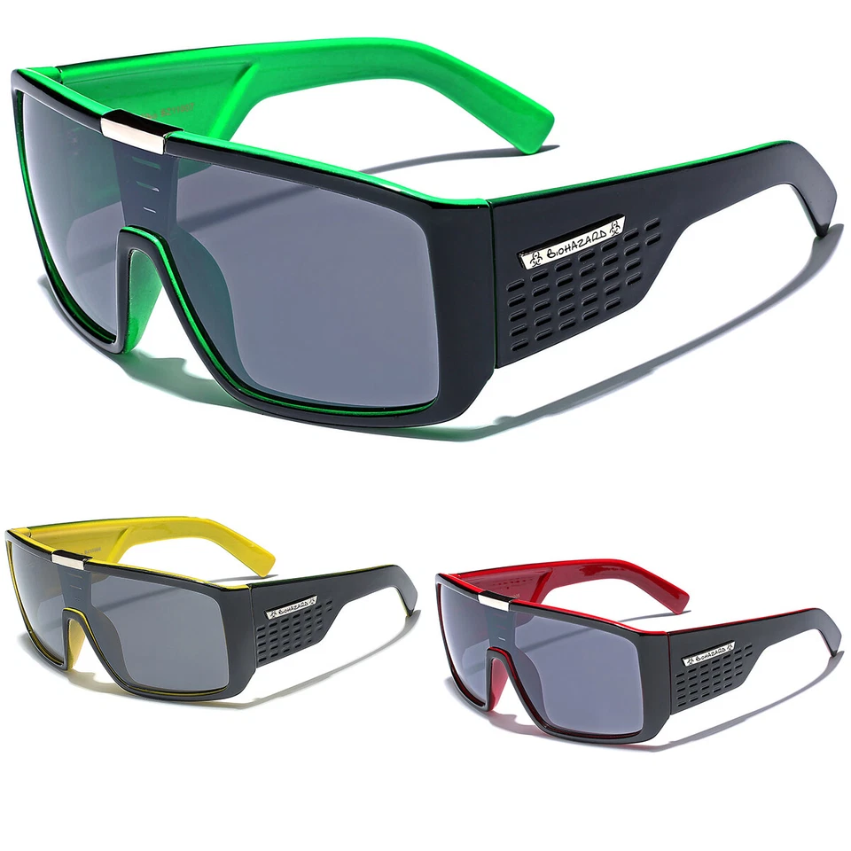 Gafas de sol Biohazard de gran tamaño cuadradas planas para hombre estilo escudo rojo amarillo verde Foto 1 de 1