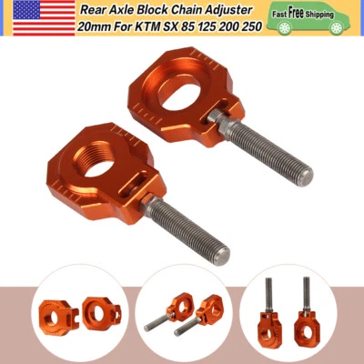 Ajustador de cadena de bloque de eje trasero naranja 20 mm para KTM SX 85 125 200 250 SXF 250 350 Foto 1 de 4