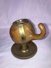 Vintage Herbal Tea Yerba Mate Gourd Cup with silver Chilean Coin on Copper Stand