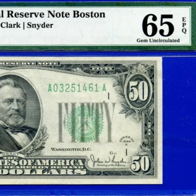 1934D $50 Federal Reserve Note - PMG 65EPQ - Top Pop Highest Graded - Fr 2106-A - Image 1 of 4