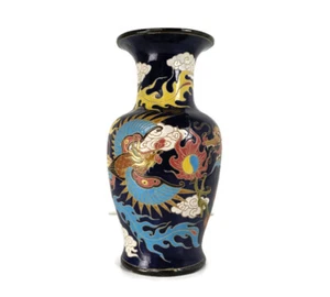 Vintage Mid Century large Vietnamese Vase Enamel Porcelain Dragon Beautiful - Picture 1 of 10