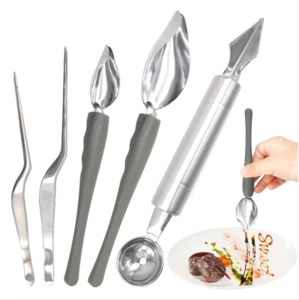 5 Pcs Stainless Steel Kitchen Cooking Tweezers Precision Tongs Drawing Spoons - Picture 1 of 7