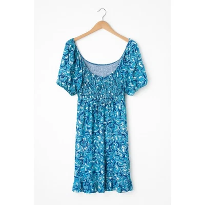 Vestido midi Roman Originals azul floral redemoinho manga folhada xadrez tamanho 16 - Imagem 1 de 4