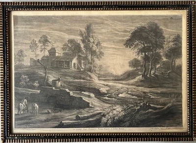 Kupferstich 1638 Peter Paul Rubens Landschaft mit Brunnen und Sonne - Bild 1 von 4