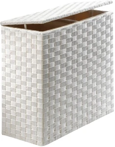 Wäschesortierer Wäschekorb Wäschesammler Wäschetrenner mit 2 Fächern Nylon weiß - Bild 1 von 6