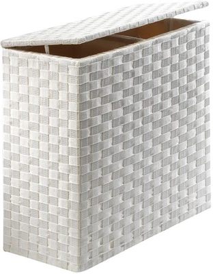 Wäschesortierer Wäschekorb Wäschesammler Wäschetrenner mit 2 Fächern Nylon weiß - Bild 1 von 4