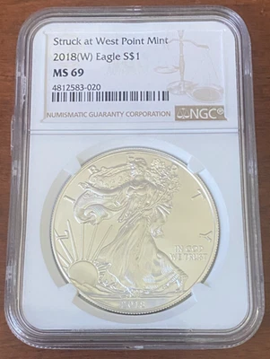 2018 (W) NGC MS69 American Silver Eagle GEM BU Struck At West Point Mint - Image 1 of 2