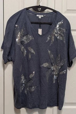 Chico's размер 3 (XL) сланец льняной блестки v-образным вырезом футболка с Ярлыками - Изображение 1 из 4