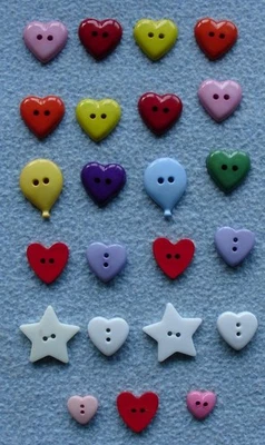 23 HEART BALLOON & STAR BUTTONS Mates Whites Purple Yellow Blue Green Red Pinks - Image 1 of 4