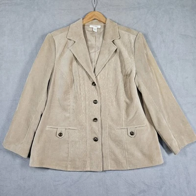 Dress Barn Corduroy Blazer Womens Plus Size 14/16W Tan Jacket Office Western - Image 1 of 4