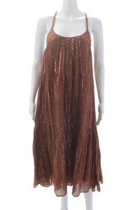 Ulla Johnson Womens Spaghetti Strap Metallic Pinstriped Dress Brown Size 8 - Picture 1 of 6