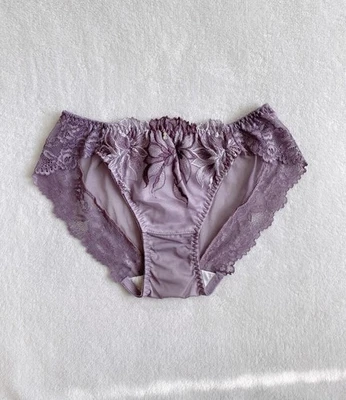 US-S Japanese Brand Floral Embroidery Lace Trim Sexy Soft Mesh Panties Briefs - Image 1 of 4